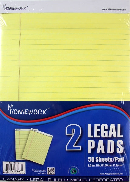 LEGAL PAD 8 1/2 X 11" CANARY PK/2