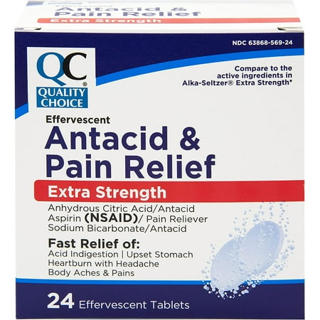 QC EFFERVESCENT ANTACID & PAIN REL TAB XS 24