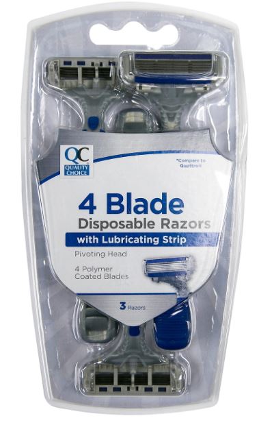 QC DISPOSABLE RAZOR FOUR BLADE MEN 3 PK