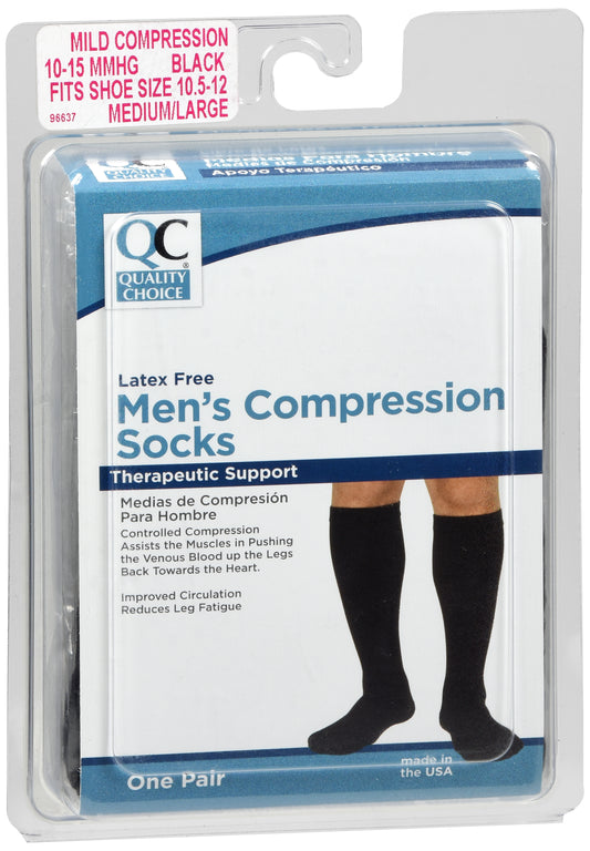 QC KNEE HIGH SOCK MEN 10-15 BLACK MD/LG PR