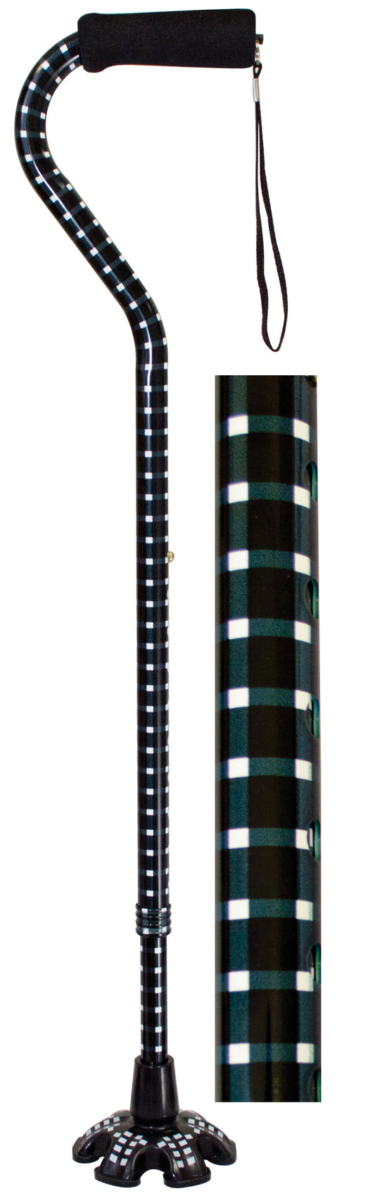 CANE ALUM OFFSET COUTU W/QUAD TIP HOUNDSTOOTH